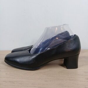 Munro Pumps Womens 8.5 Black Leather Block Heel Square Toe Comfort Workwear